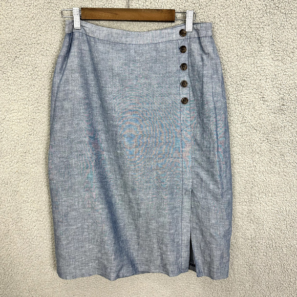 Banana Republic Dresses & Skirts - Banana Republic Knee Length Skirt‎ Womens 6 Blue Chambray Nautical Preppy Twee